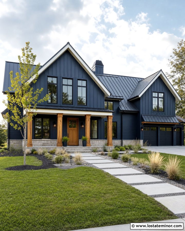 Midnight Blue House With Casement Window Frames - 30 Midnight Blue House Design With Window Frames Ideas