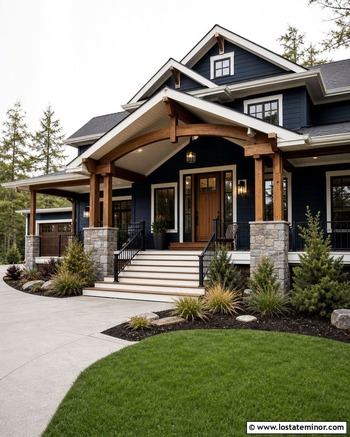 Midnight Blue House With Cedar Beam Porch Ceiling - 30 Midnight Blue House Design With Porch Ceiling Ideas