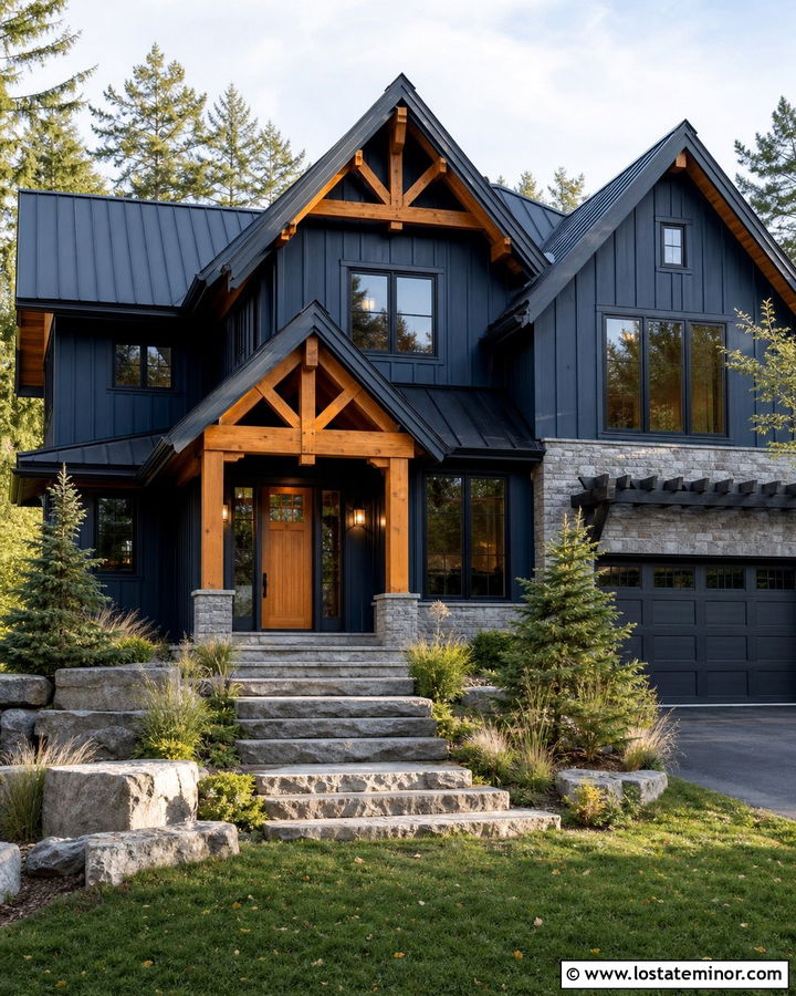 Midnight Blue House With Cedar Orange Front Door - 30 Midnight Blue House Design With Front Door Ideas