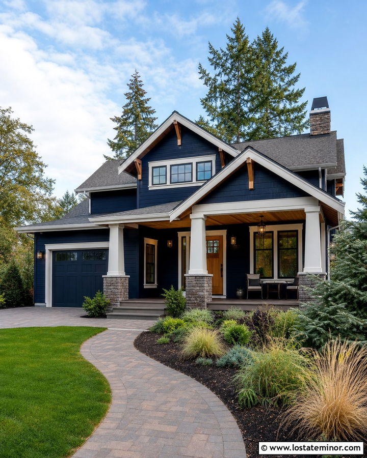 Midnight Blue House With Cedar Porch Ceiling - 30 Midnight Blue House Design With Porch Ceiling Ideas