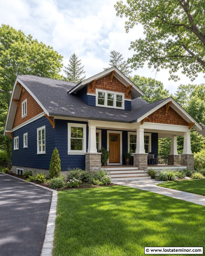 Midnight Blue House With Cedar Shake Accents - 30 Midnight Blue House Design With Accents Ideas