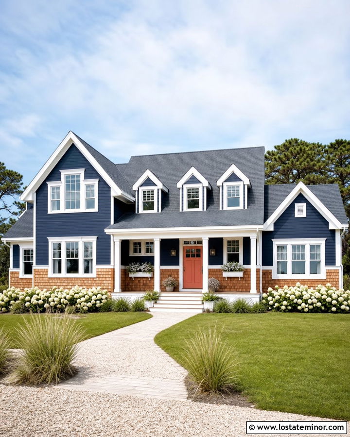 Midnight Blue House With Cedar Shake Wainscoting - 30 Midnight Blue House Design With Wainscoting Ideas
