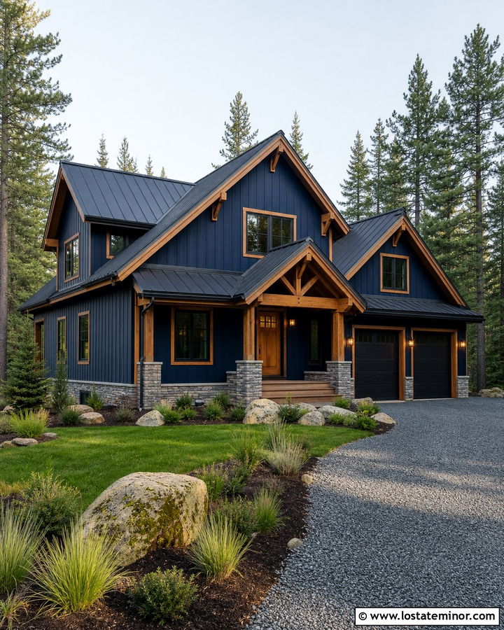 Midnight Blue House With Cedar Window Trim - 30 Midnight Blue House Design With Window Frames Ideas
