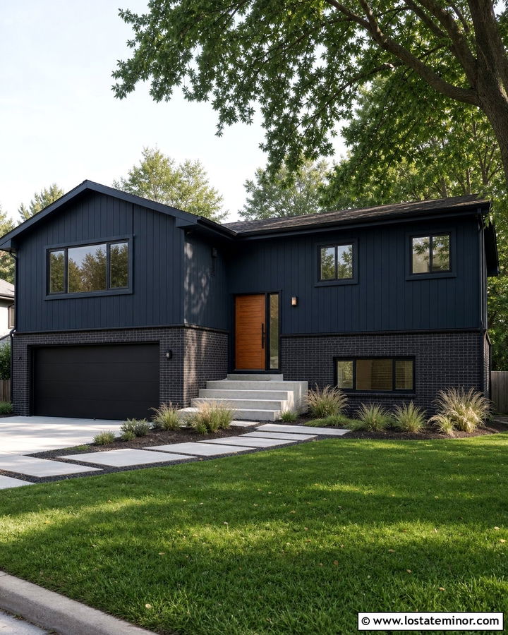 Midnight Blue House With Charcoal Brick - 30 Midnight Blue House Design With Brick Accents Ideas
