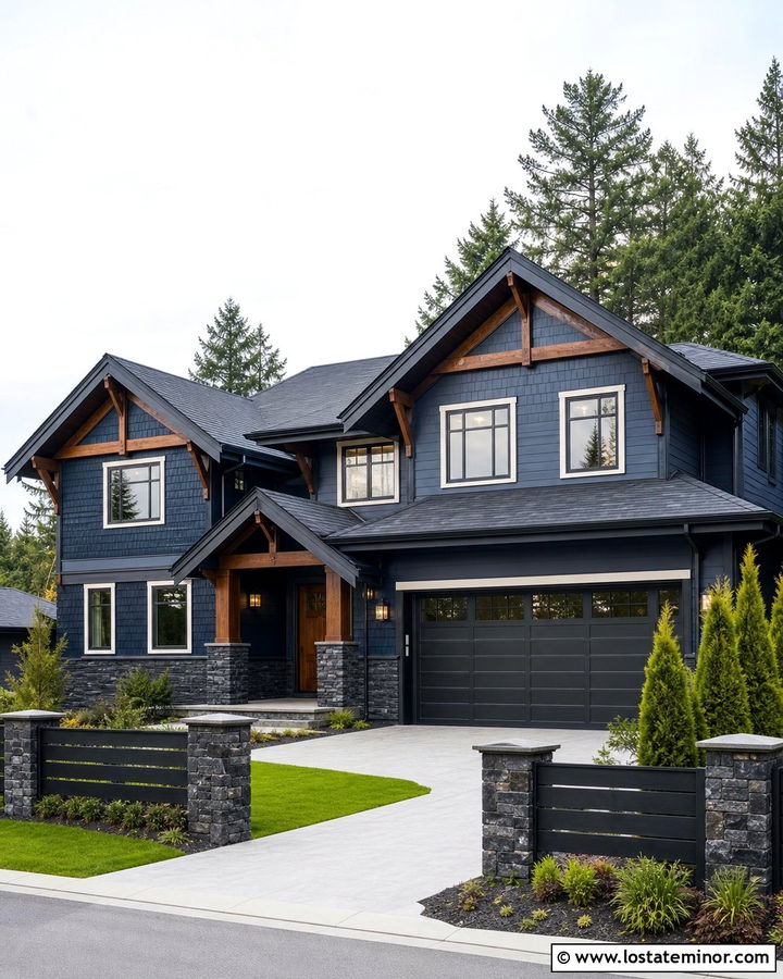 Midnight Blue House With Charcoal Fence - 30 Midnight Blue House Design With Fence Ideas