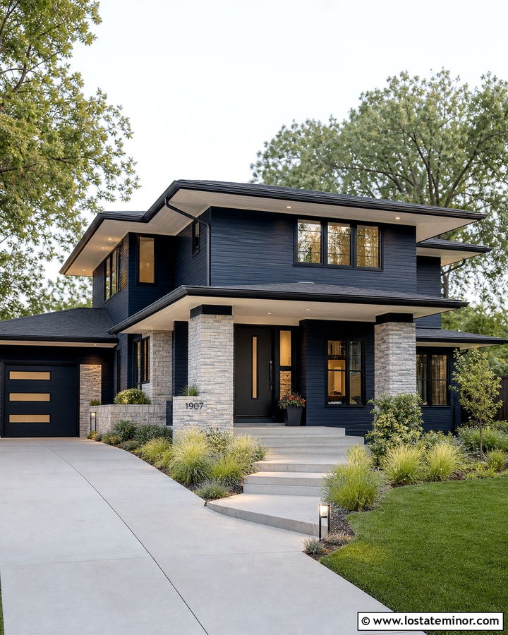 Midnight Blue House With Charcoal Front Door - 30 Midnight Blue House Design With Front Door Ideas