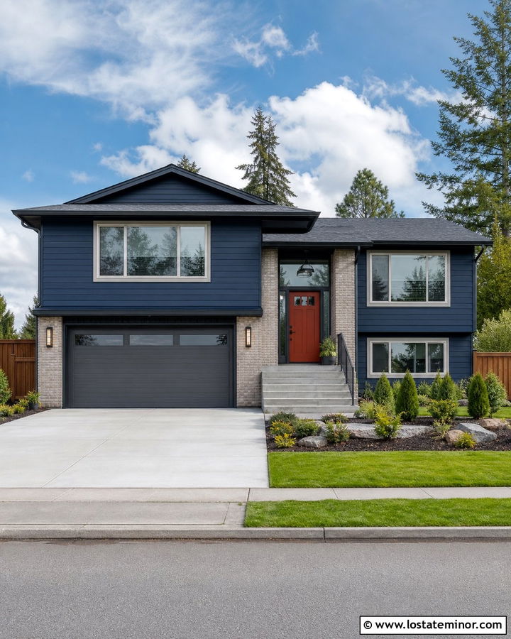 Midnight Blue House With Charcoal Garage Door - 30 Midnight Blue House Design With Garage Door Ideas