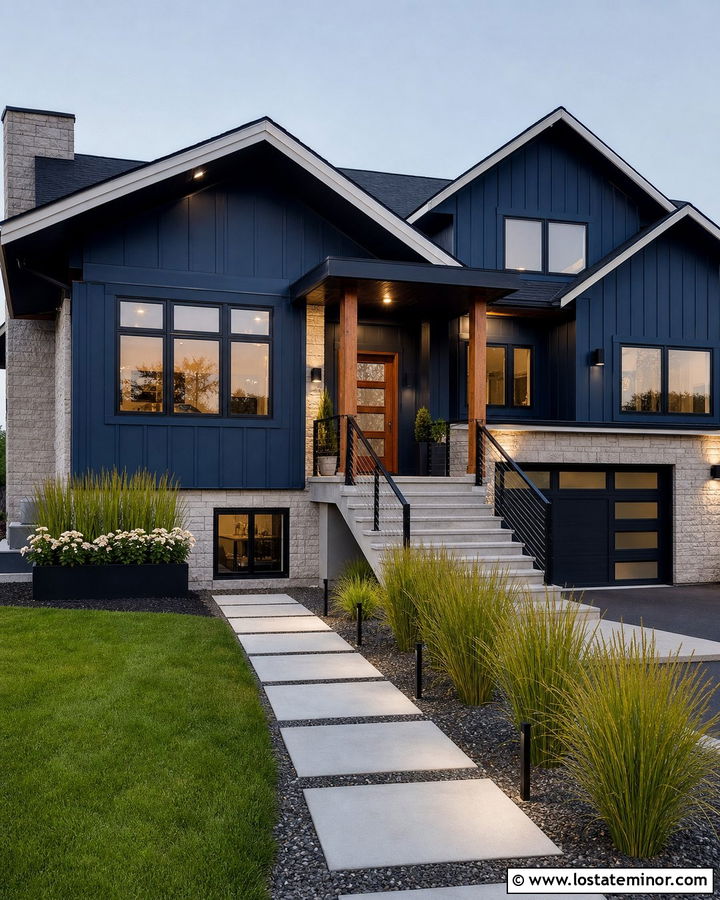 Midnight Blue House With Charcoal Porch Ceiling - 30 Midnight Blue House Design With Porch Ceiling Ideas