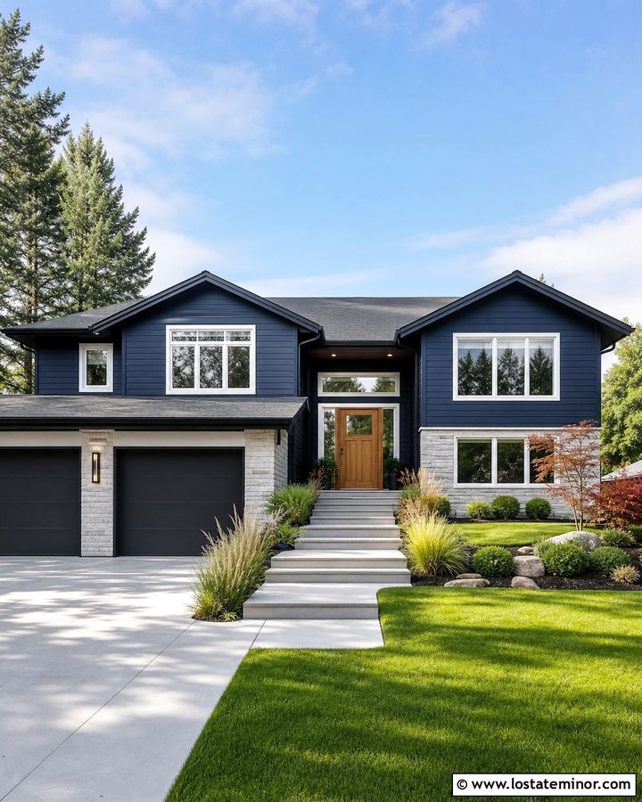 Midnight Blue House With Charcoal Roof - 30 Midnight Blue House Design With Accents Ideas