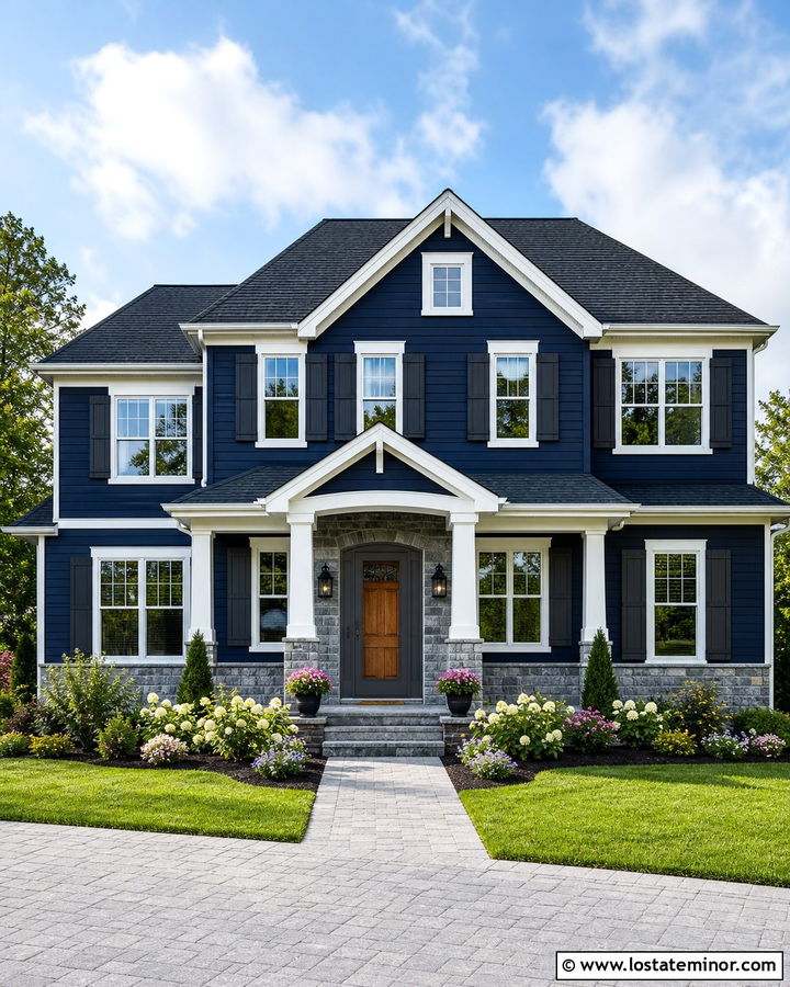 Midnight Blue House With Charcoal Storm Door - 30 Midnight Blue House Design With Storm Door Ideas