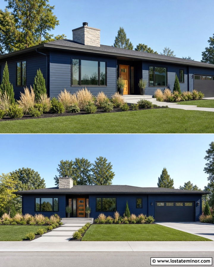 Midnight Blue House With Charcoal Window Frames - 30 Midnight Blue House Design With Window Frames Ideas