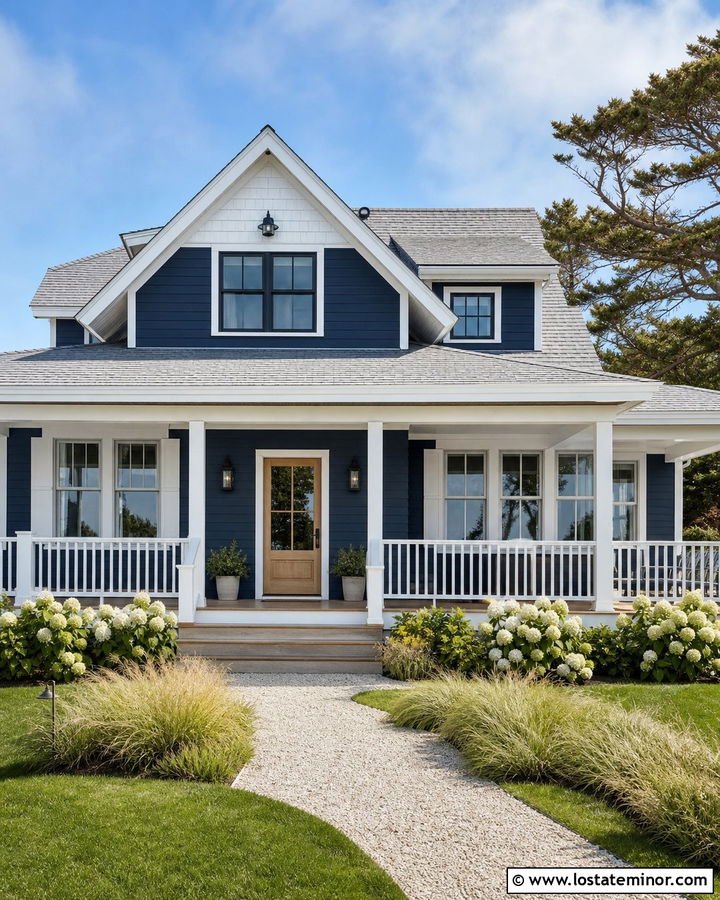 Midnight Blue House With Coastal Cage Lights - 30 Midnight Blue House Design With Light Fixtures Ideas