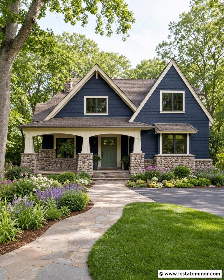 Midnight Blue House With Cobblestone Wainscoting - 30 Midnight Blue House Design With Wainscoting Ideas