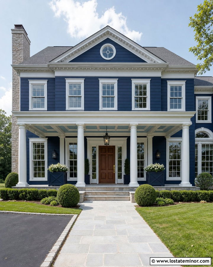 Midnight Blue House With Coffered Porch Ceiling - 30 Midnight Blue House Design With Porch Ceiling Ideas