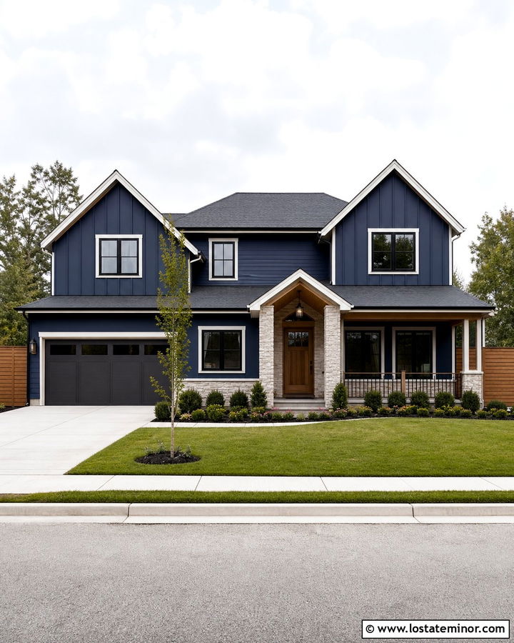 Midnight Blue House With Composite Fence - 30 Midnight Blue House Design With Fence Ideas