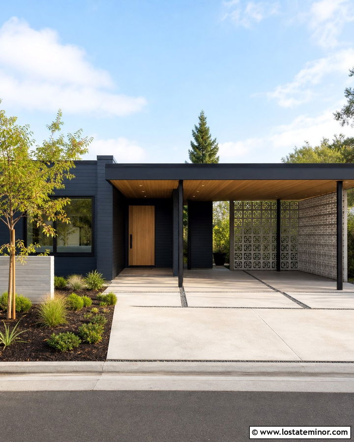 Midnight Blue House With Concrete Block Carport - 30 Midnight Blue House Design With Carport Ideas