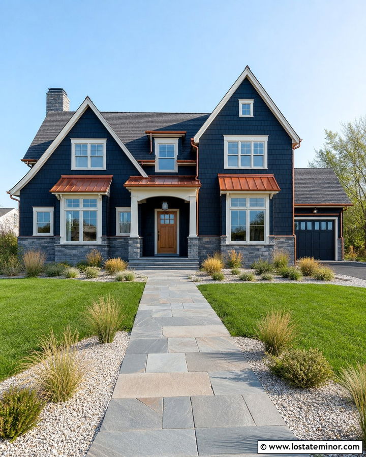 Midnight Blue House With Copper Accent Wainscoting - 30 Midnight Blue House Design With Wainscoting Ideas