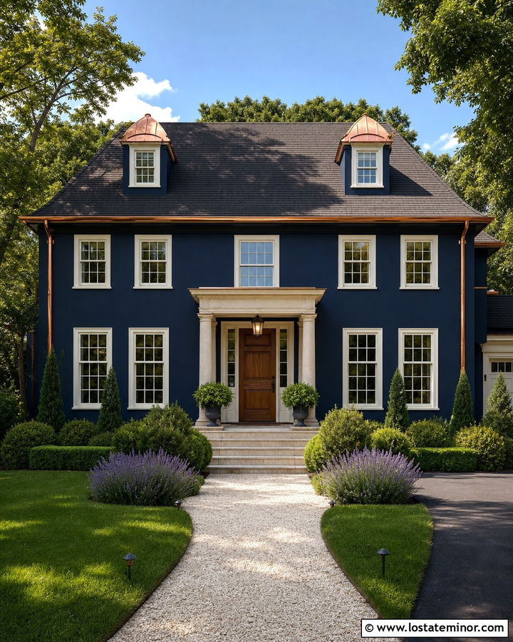 Midnight Blue House With Copper Dormer Accents - 30 Midnight Blue House Design With Dormers Ideas