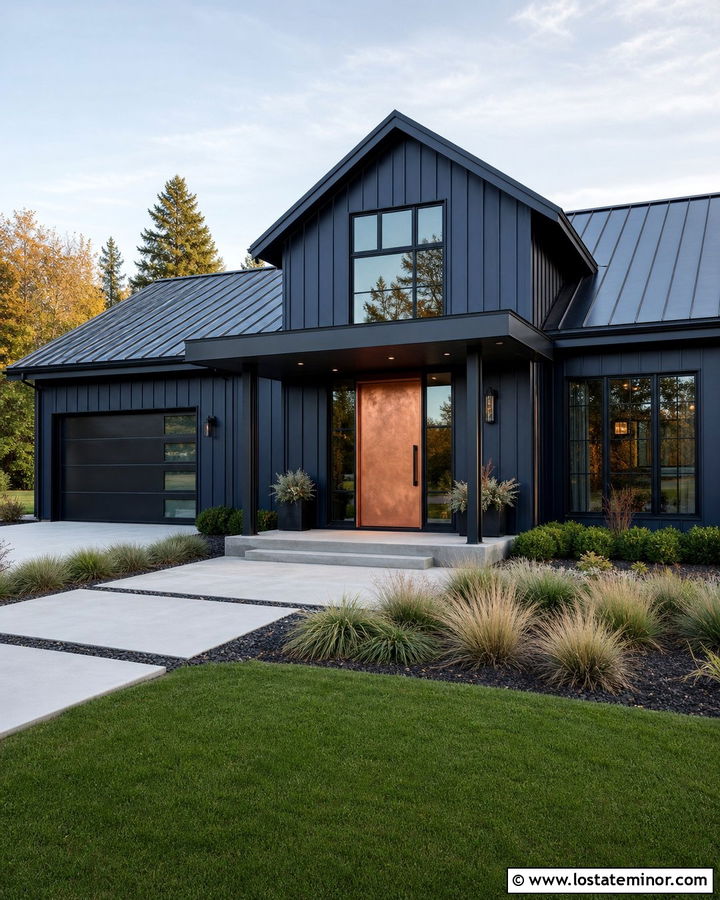 Midnight Blue House With Copper Front Door - 30 Midnight Blue House Design With Front Door Ideas