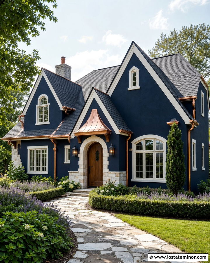 Midnight Blue House With Copper Gutters - 30 Midnight Blue House Design With Accents Ideas
