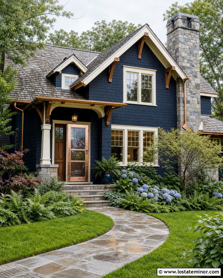 Midnight Blue House With Copper Storm Door - 30 Midnight Blue House Design With Storm Door Ideas