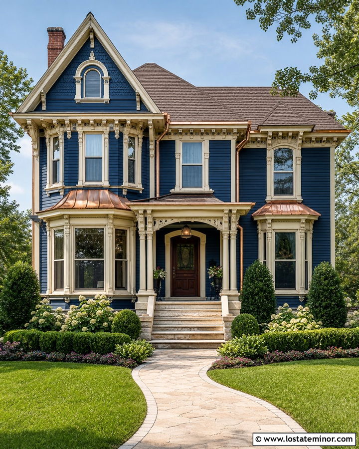 Midnight Blue House With Copper Trim - 30 Midnight Blue House Design With Trim Ideas