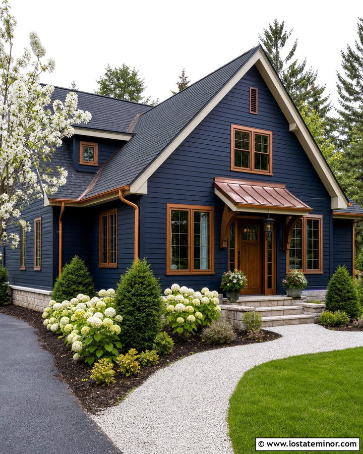 Midnight Blue House With Copper Window Frames - 30 Midnight Blue House Design With Window Frames Ideas