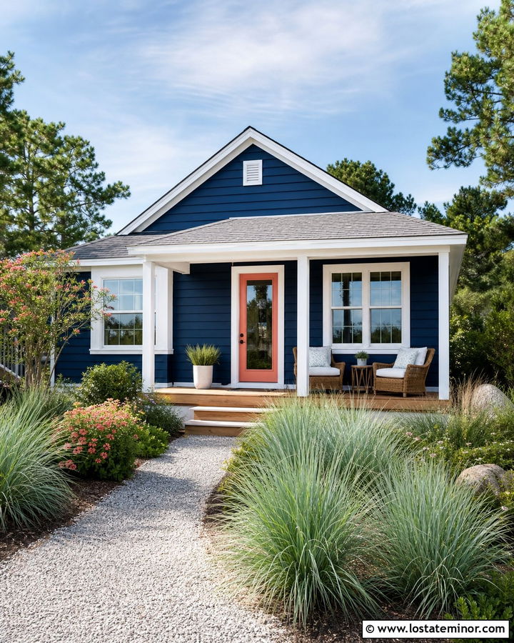 Midnight Blue House With Coral Storm Door - 30 Midnight Blue House Design With Storm Door Ideas