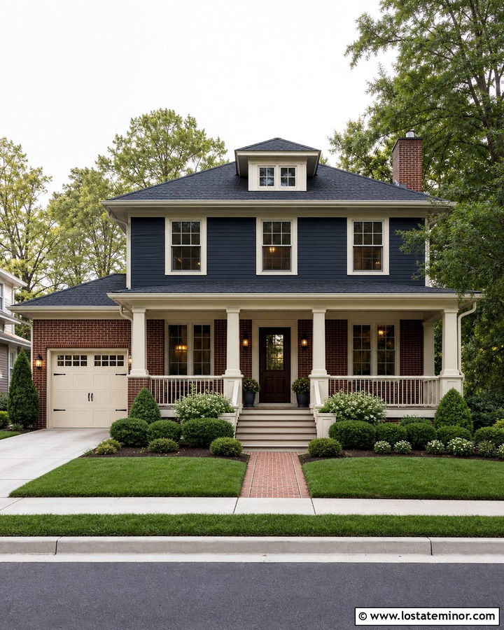 Midnight Blue House With Cream Carriage Garage - 30 Midnight Blue House Design With Garage Door Ideas