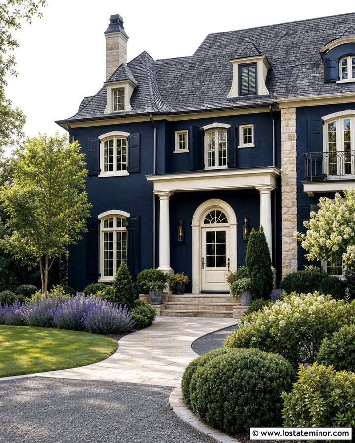 Midnight Blue House With Cream Front Door - 30 Midnight Blue House Design With Front Door Ideas