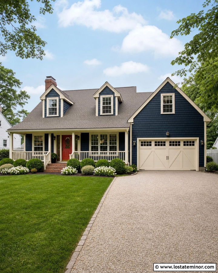 Midnight Blue House With Cream Garage Door - 30 Midnight Blue House Design With Garage Door Ideas