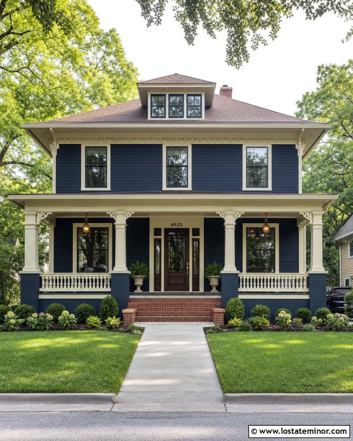 Midnight Blue House With Cream Porch Ceiling - 30 Midnight Blue House Design With Porch Ceiling Ideas