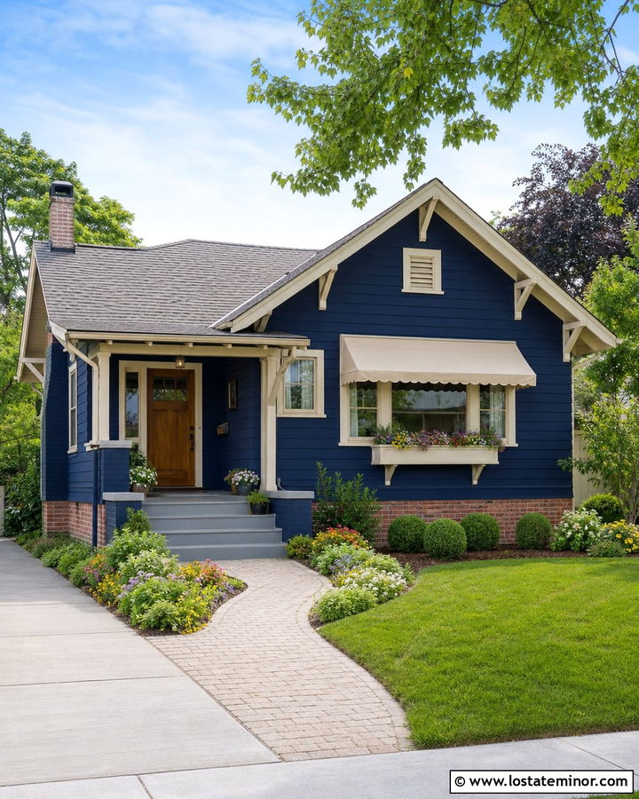 Midnight Blue House With Cream Scalloped Awning - 30 Midnight Blue House Design With Awning Ideas