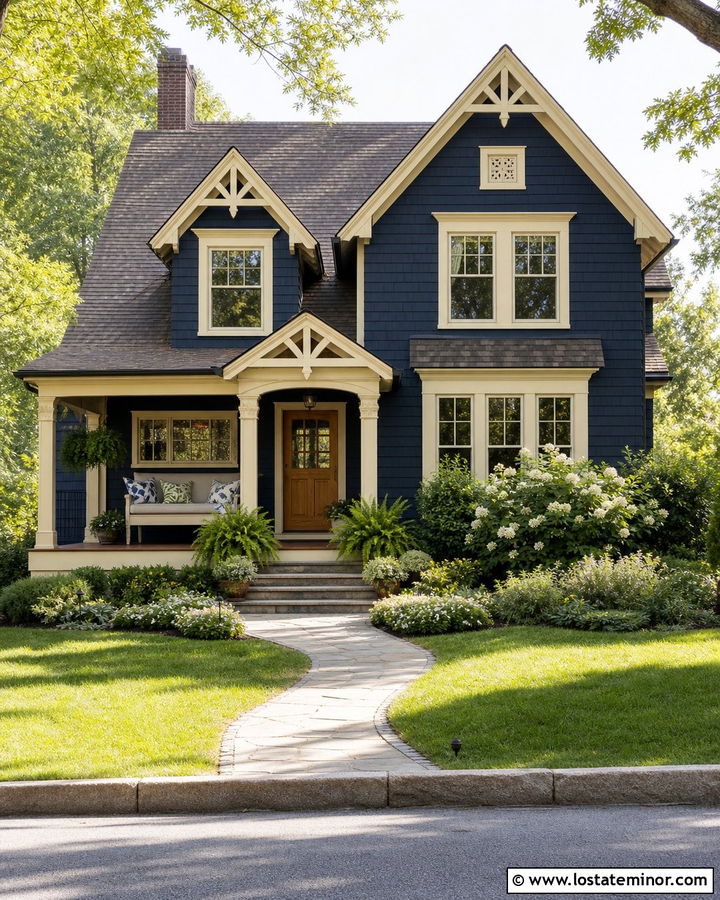 Midnight Blue House With Cream Trim And Daybed - 30 Midnight Blue House Design With Daybed Ideas