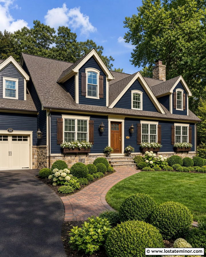 Midnight Blue House With Cream Trim Dormers - 30 Midnight Blue House Design With Dormers Ideas