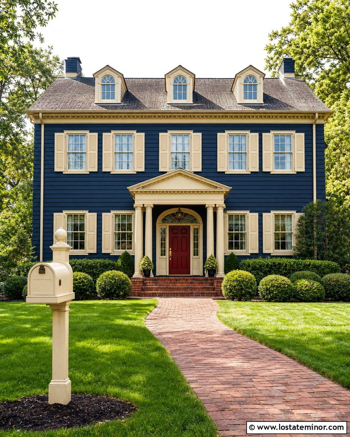 Midnight Blue House With Cream Vintage Mailbox - 30 Midnight Blue House Design With Mailbox Ideas