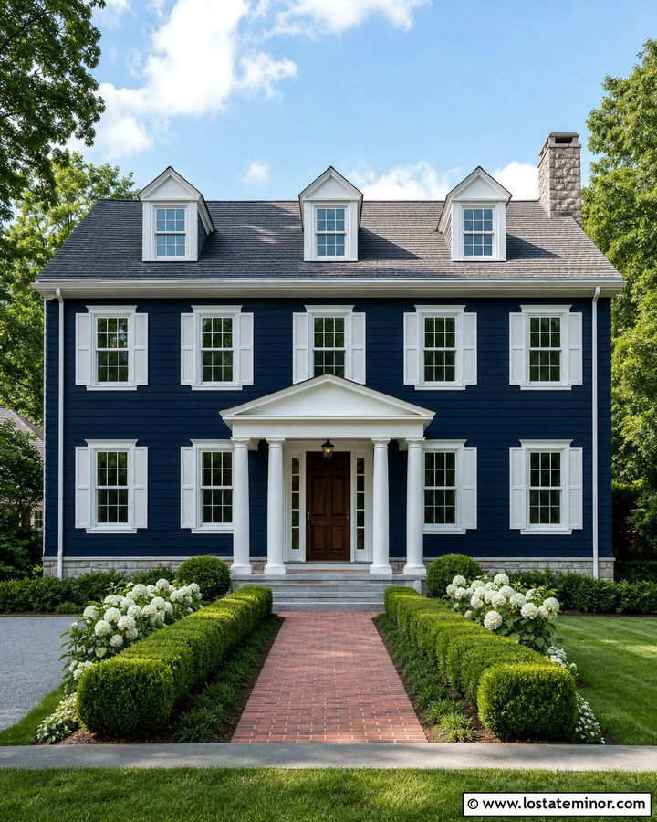 Midnight Blue House With Crisp White Trim - 30 Midnight Blue House Design With Trim Ideas