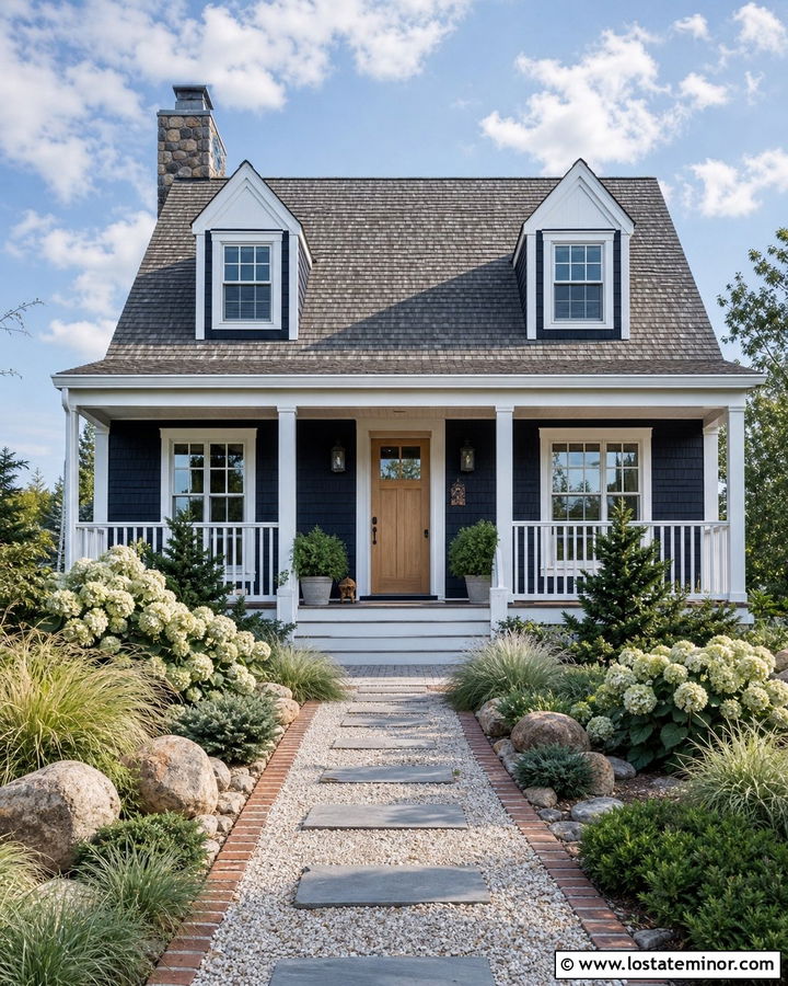 Midnight Blue House With Crushed Shell Walkway - 30 Midnight Blue House Design With Walkway Ideas