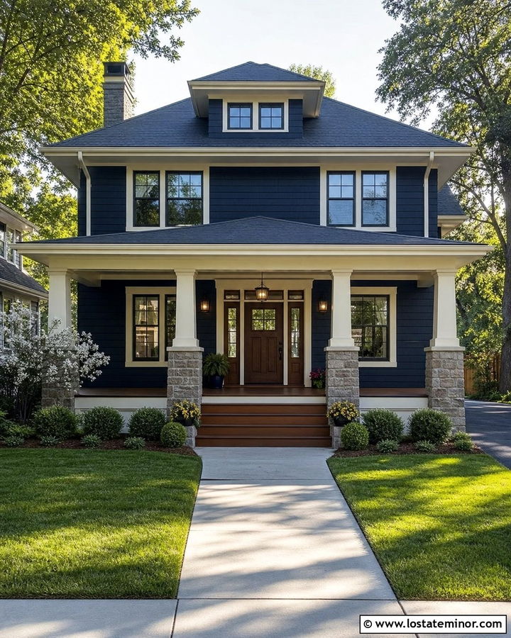 Midnight Blue House With Dark Walnut Front Door - 30 Midnight Blue House Design With Front Door Ideas