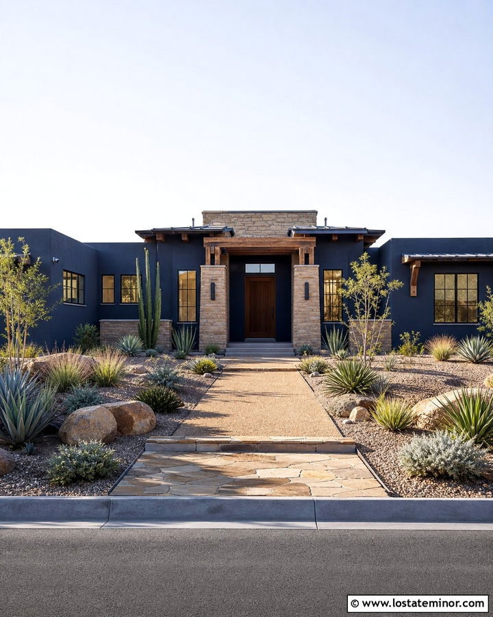 Midnight Blue House With Decomposed Granite Walkway - 30 Midnight Blue House Design With Walkway Ideas