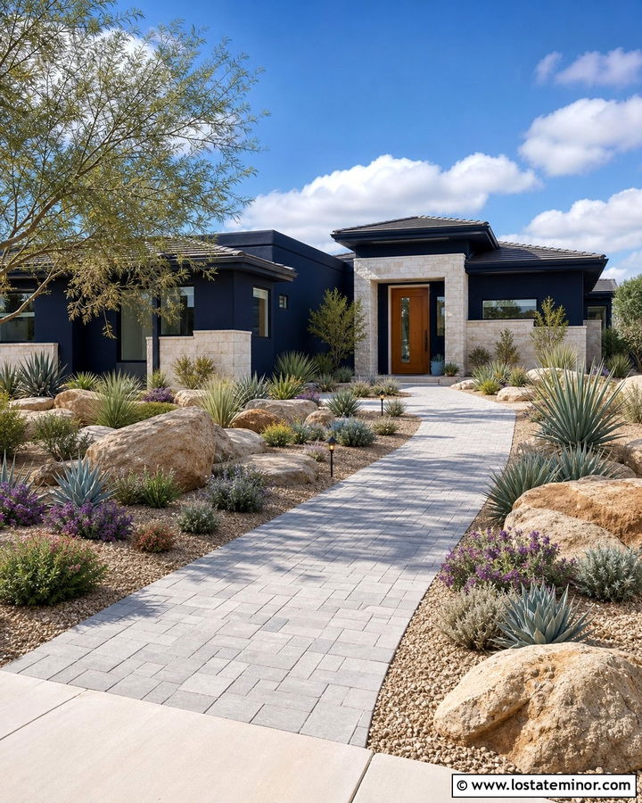Midnight Blue House With Desert Landscaping - 30 Midnight Blue House Design With Landscaping Ideas