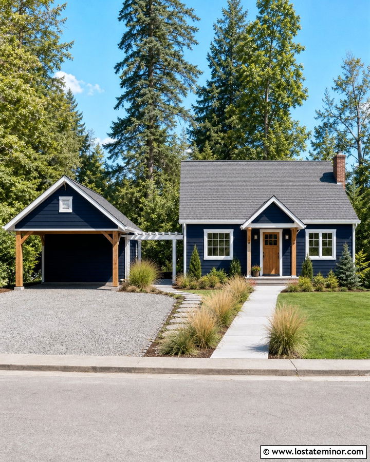 Midnight Blue House With Detached Carport - 30 Midnight Blue House Design With Carport Ideas