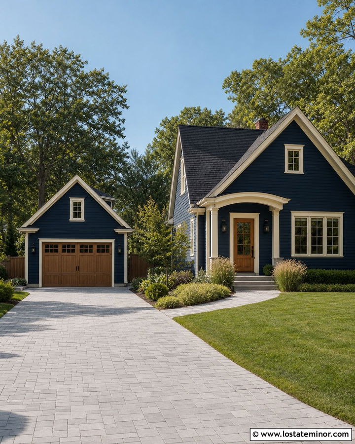 Midnight Blue House With Detached Garage Driveway - 30 Midnight Blue House Design With Driveway Ideas
