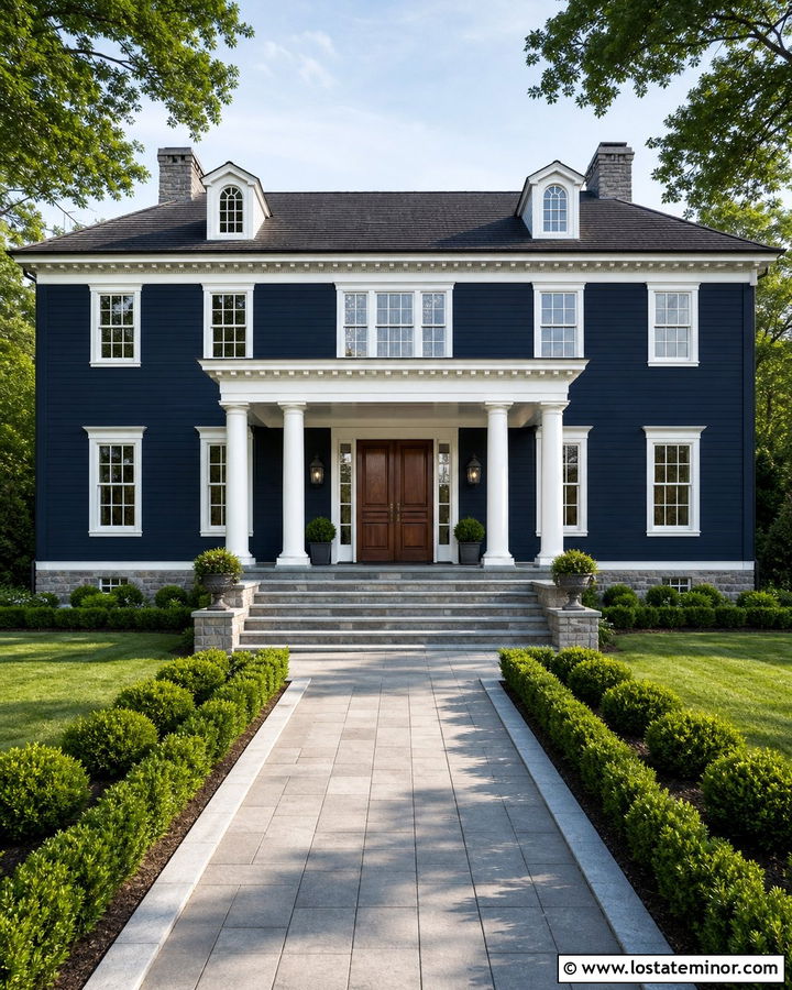 Midnight Blue House With Double Door Portico - 30 Midnight Blue House Design With Portico Ideas