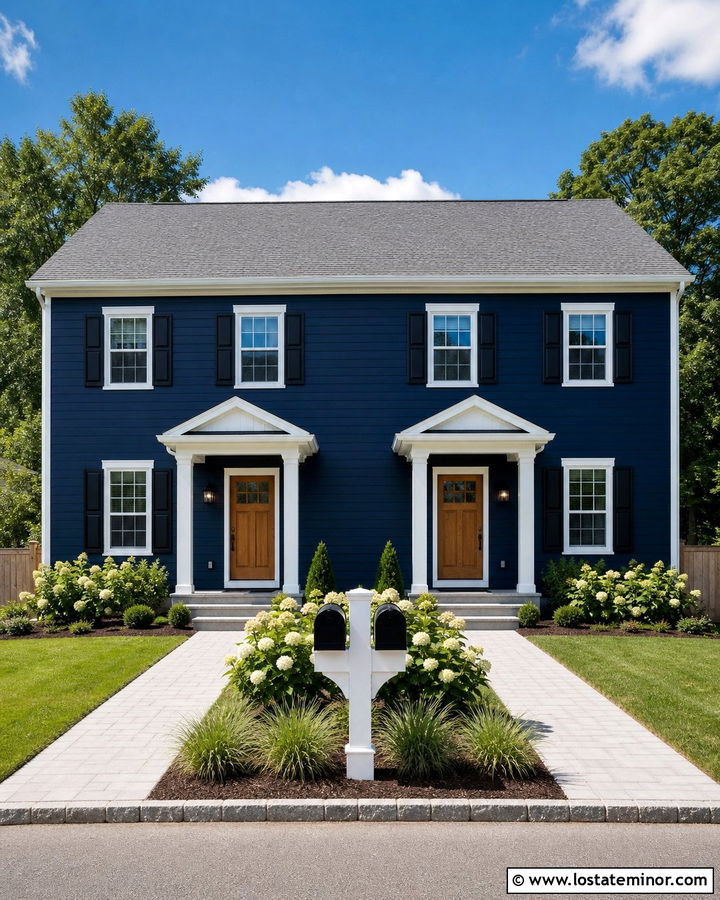 Midnight Blue House With Double Mailbox Post - 30 Midnight Blue House Design With Mailbox Ideas