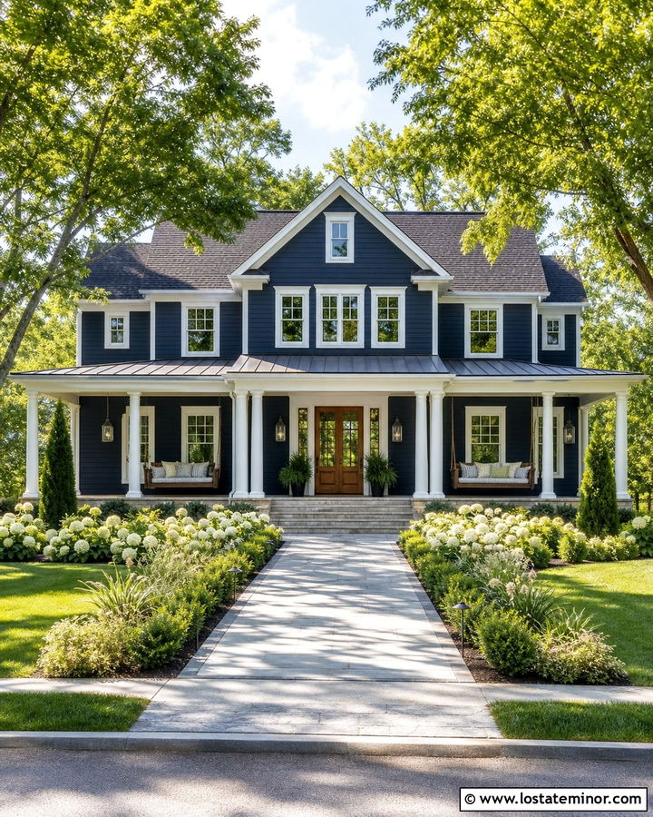 Midnight Blue House With Double Swinging Daybeds - 30 Midnight Blue House Design With Daybed Ideas