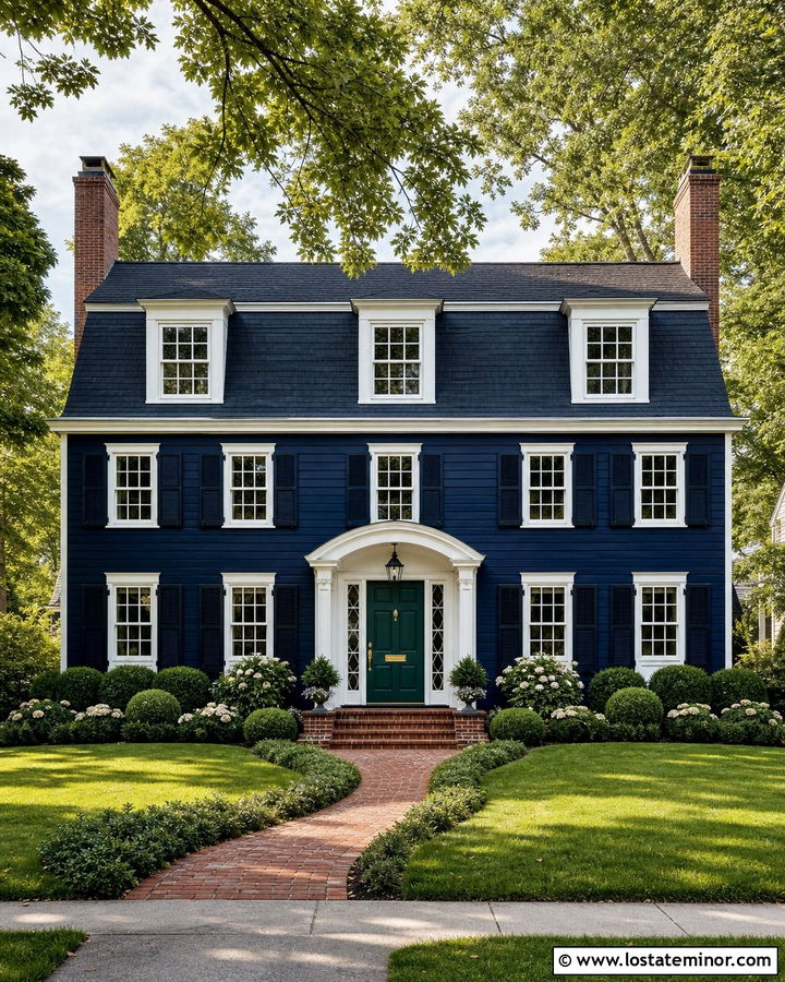 Midnight Blue House With Emerald Green Front Door - 30 Midnight Blue House Design With Front Door Ideas