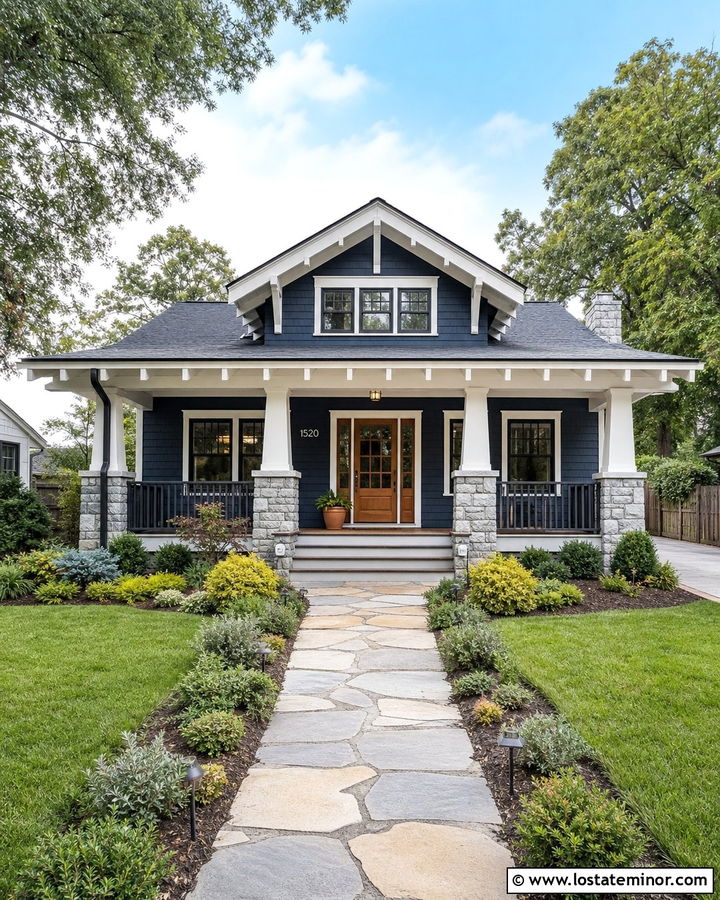 Midnight Blue House With Exposed White Rafters - 30 Midnight Blue House Design With Porch Ceiling Ideas