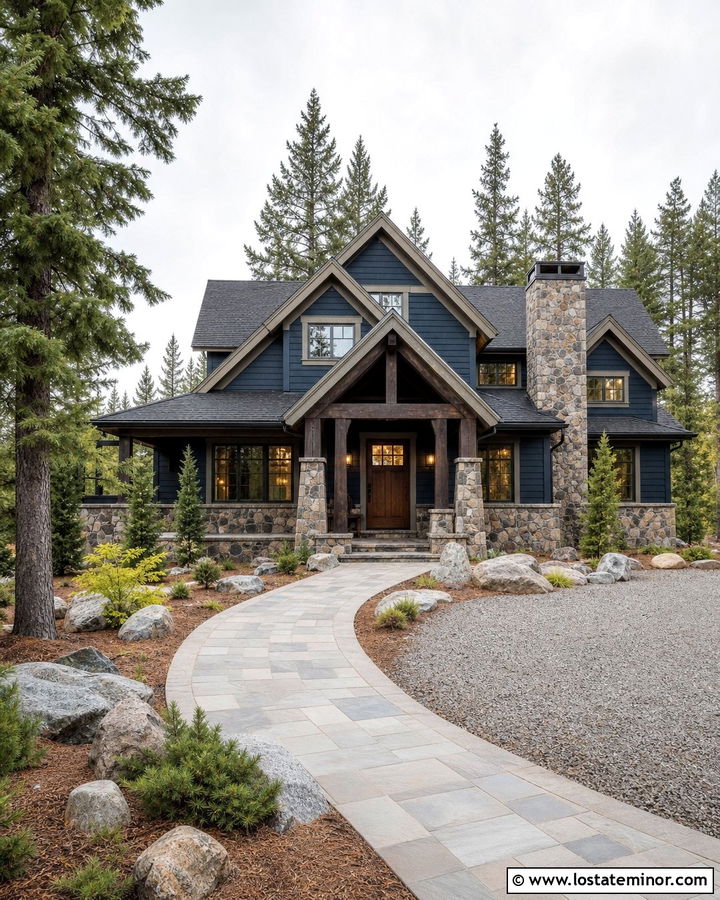 Midnight Blue House With Fieldstone Accents - 30 Midnight Blue House Design With Accents Ideas