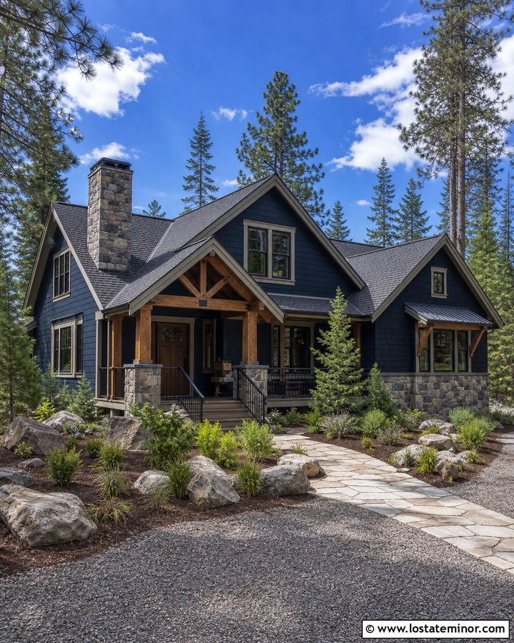 Midnight Blue House With Fieldstone Trim - 30 Midnight Blue House Design With Trim Ideas